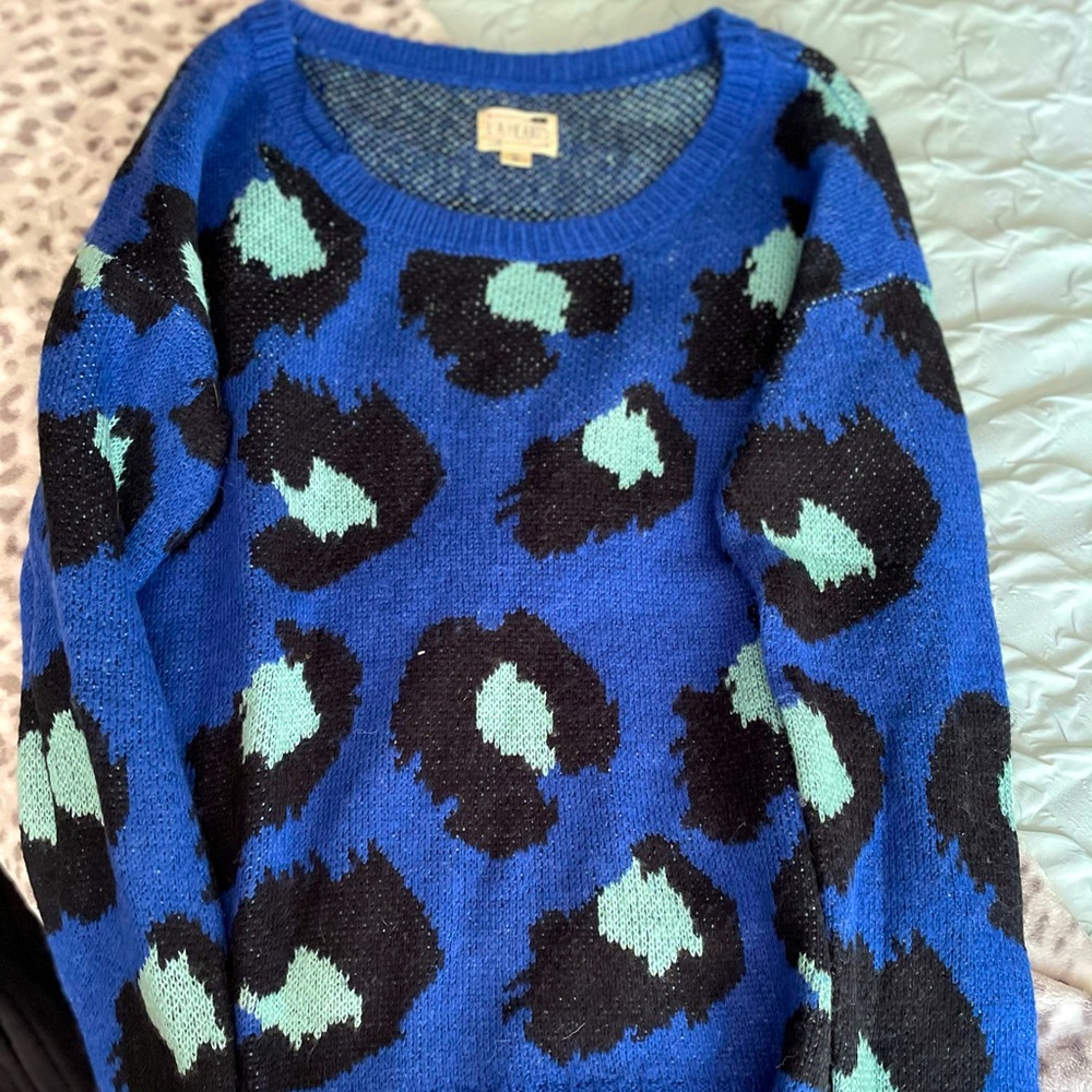 Blue Leopard Print Sweater